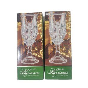 St. GEORGE CRYSTAL Hurricane Candle Holder Set of Two with 2 Hallmart 3x6 Pillar